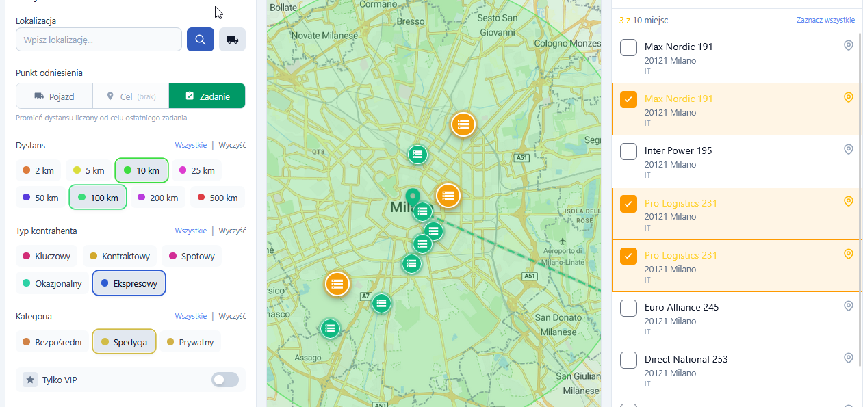 SpediMap – wyszukiwanie kontrahentów w okolicy