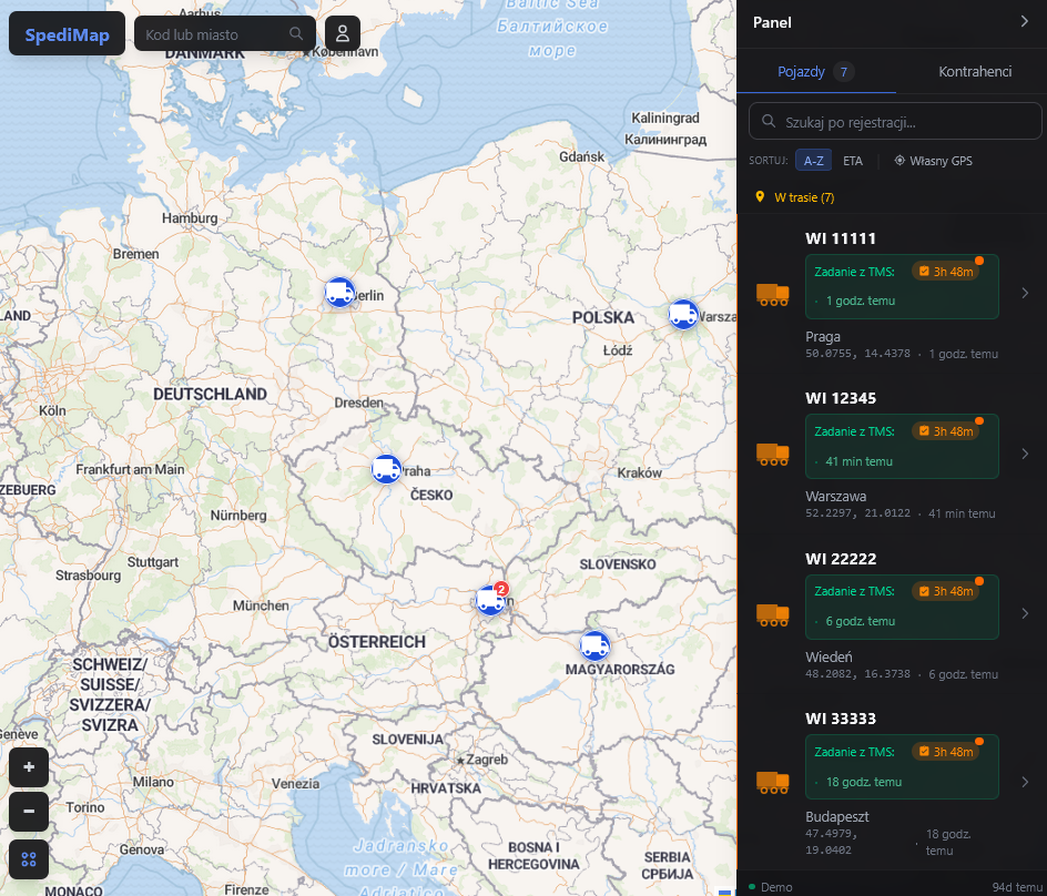 SpediMap - monitoring floty i wyszukiwanie kontrahentów